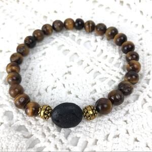 Unisex Tiger’s Eye Lava Rock Bracelet Anklet Size Large 9 inch